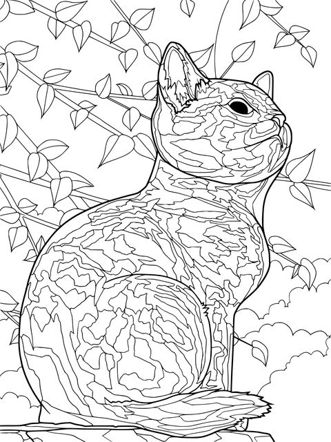 Adorable Cat Coloring Page: A Cute Cat Under the Moonlight