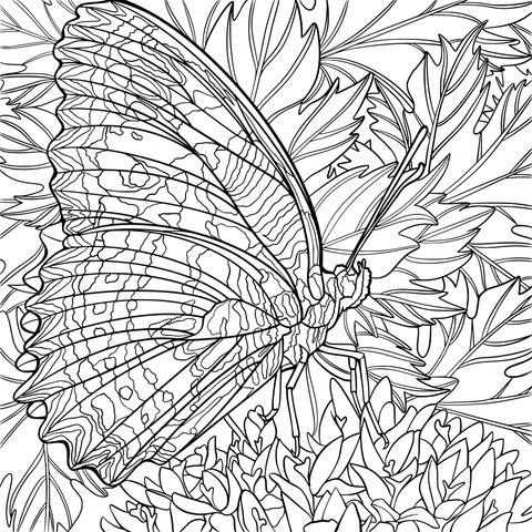 Página de colorear de mariposa y flores coloridas