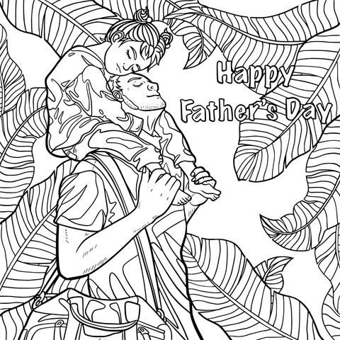 Heart - warming Father - Daughter Illustration Coloring Page for Father's Day