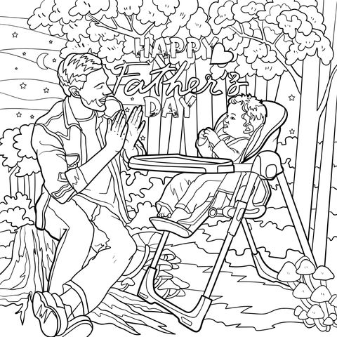 Heart - warming Father - Child Scene Coloring Page for Father's Day