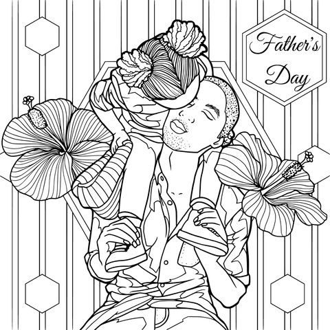 Heartwarming Father - Daughter Moment Coloring Page for Father's Day