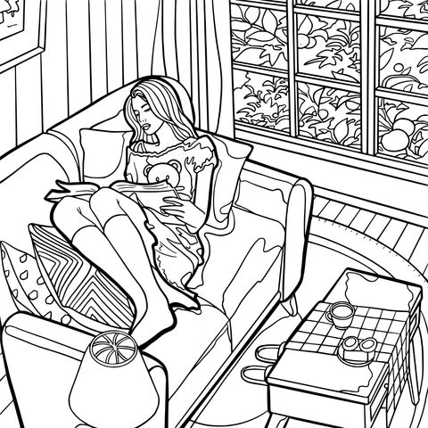 Relaxing Reading Time Coloring Page