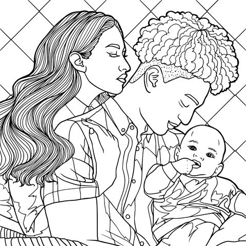 Heartwarming Family Scene Coloring Page