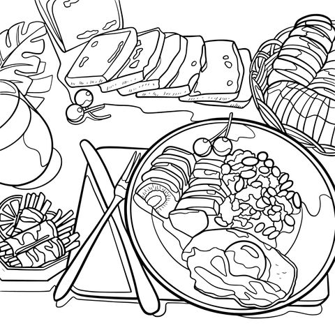 Delicious Breakfast Illustration Coloring Page