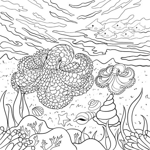 Underwater Octopus - themed Coloring Page