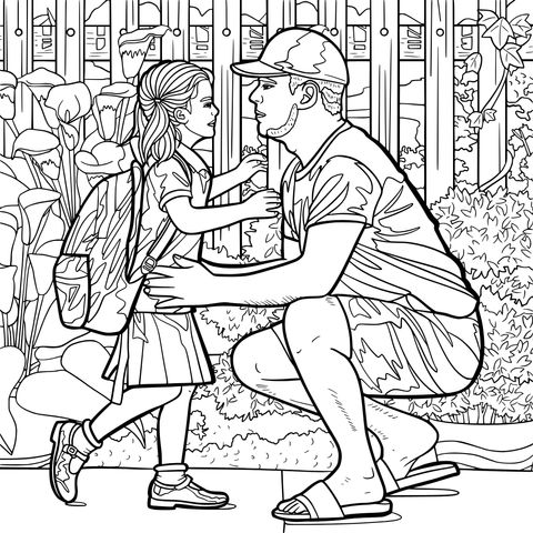 Warm Interaction between Father and Daughter Coloring Page