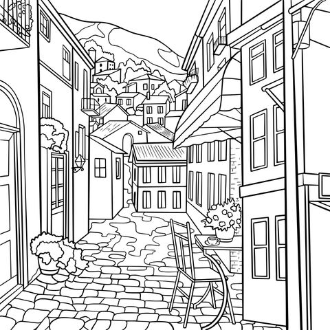 European - style Street Coloring Page