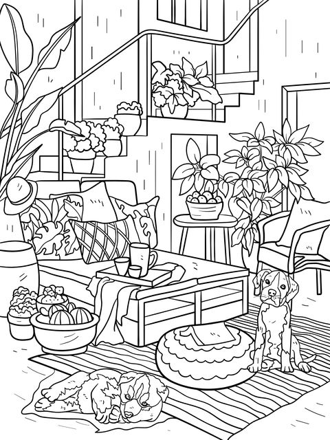 Cozy Outdoor Relaxing Nook Coloring Page