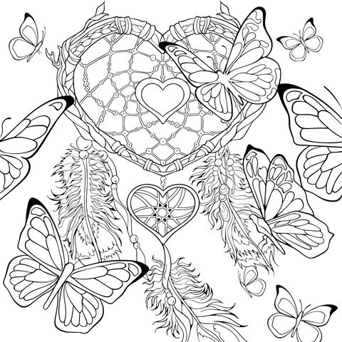 Dreamcatcher and Butterflies Coloring Page