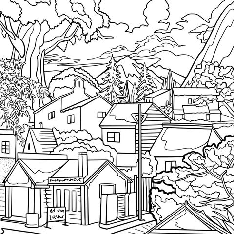 Rural Scenery Coloring Page