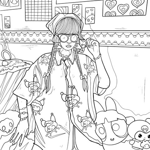 Fashionable Character and Cartoon Coloring Page