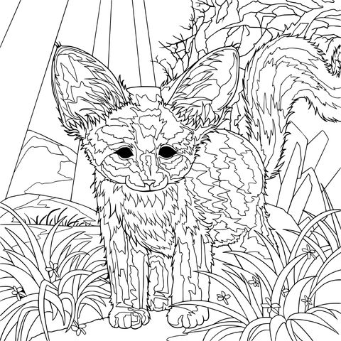 Purple Fox in a Magical Forest Coloring Page