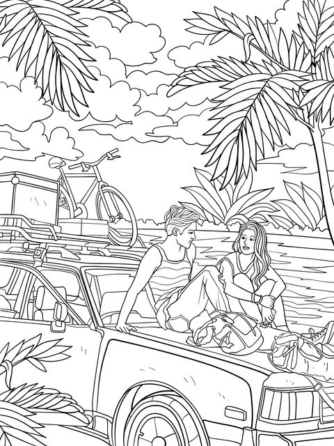 Romantic Outdoor Travel Coloring Page