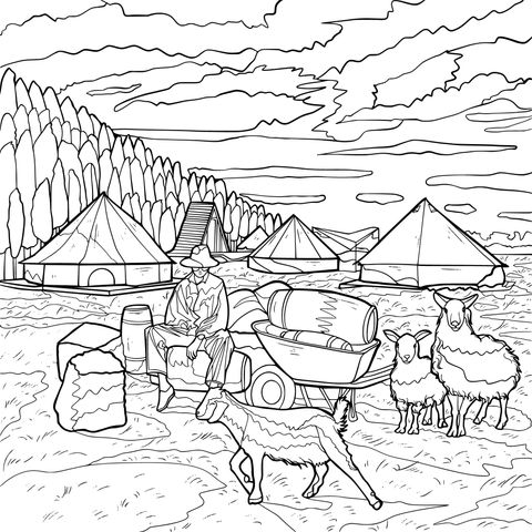 Pastoral Scene on the Grassland Coloring Page