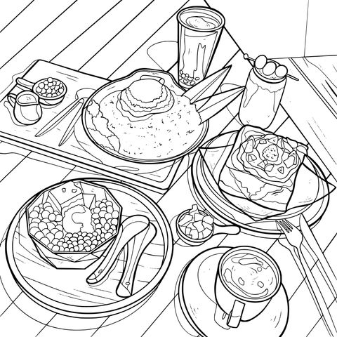 Colorful Hand - drawn Food Coloring Page