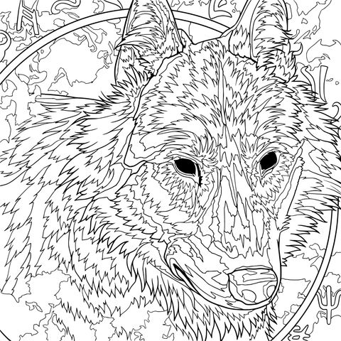 Dreamy Blue Wolf Coloring Page