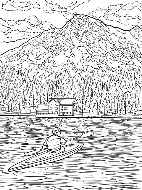 Kayaking Scenery Coloring Page