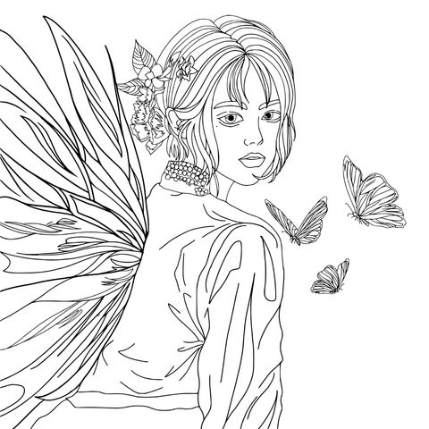 Fairy in Dreamy Fireworks Coloring Page