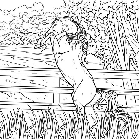 Standing Horse Landscape Coloring Page