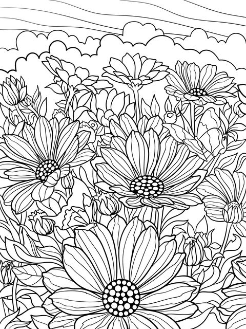 Página para colorear de hermosas flores