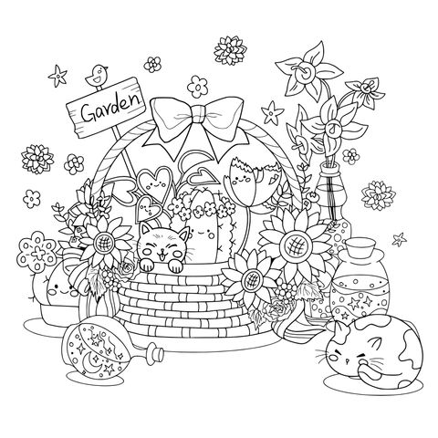 Dibujo para colorear con tema de jardín adorable