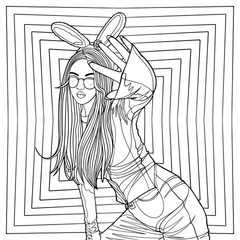 Fashionable Bunny - eared Girl Coloring Page