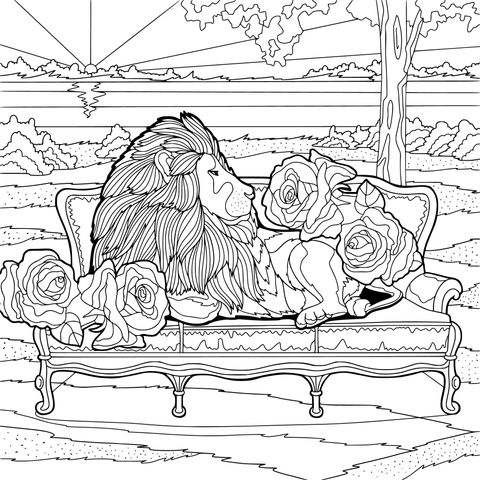 Coloring Page: Lion Relaxing