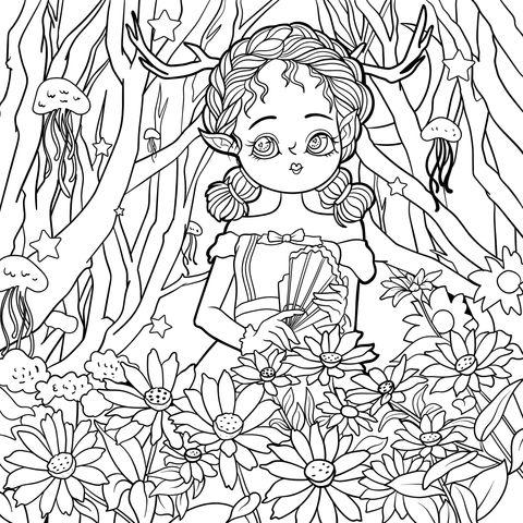 Dreamy Fairy Coloring Page: A Magical Fairy in a Sea of Flowers