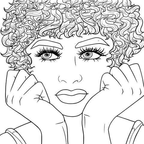 Dreamy Curly - Haired Girl Coloring Page