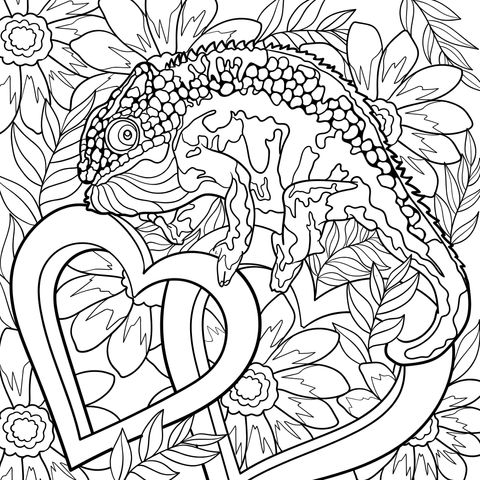 Chameleon and Heart - shaped Surrounded by Flowers