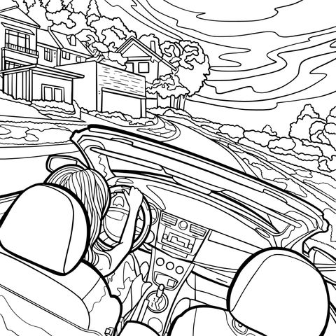 Driving Scenery Coloring Page