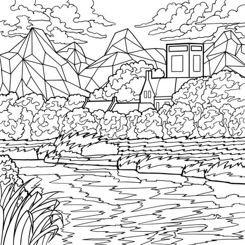 Rural Landscape Coloring Page