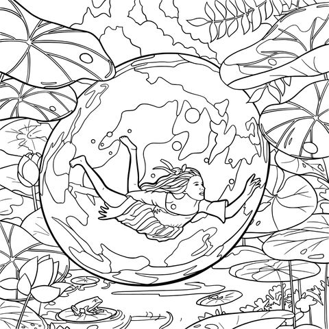 Girl in a Dreamy Bubble Coloring Page