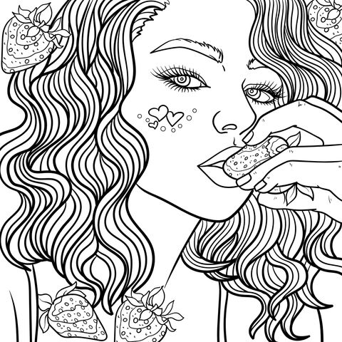 Strawberry - themed Girl Coloring Page