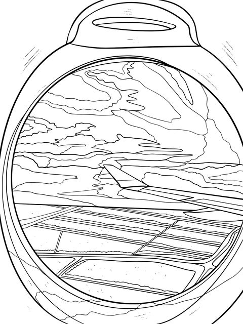 Coloring Page of the View Outside an Airplane Window