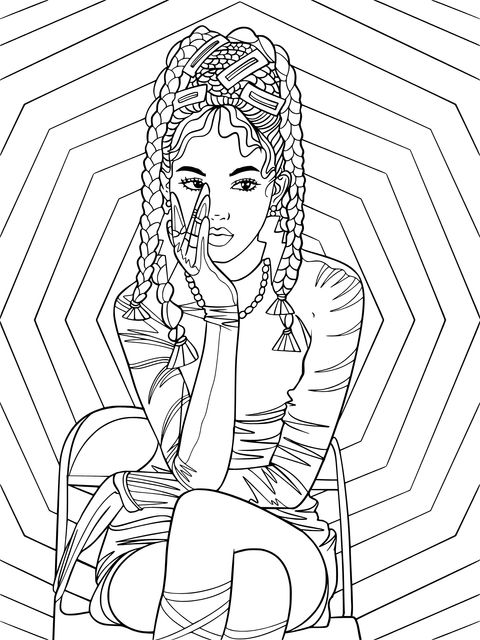 Fashionable Girl Illustration Coloring Page