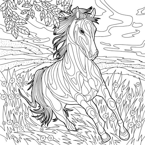 A galloping horse on the grassland