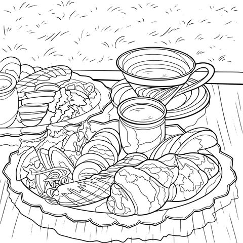 Página para colorear de ilustración de desayuno delicioso