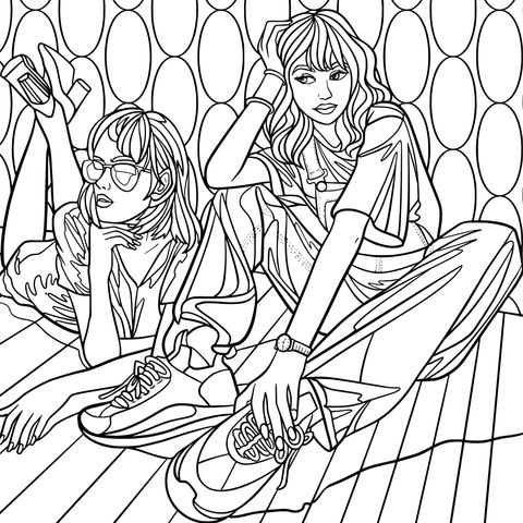 Fashionable Girls Coloring Page