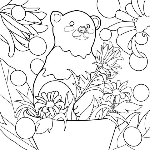 Urso Polar e Flores em um Pot de Flor