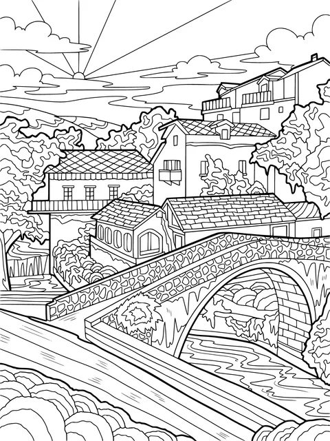 Scenery of a riverside town