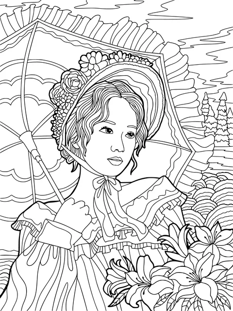 Woman in Vintage Attire Holding an Umbrella