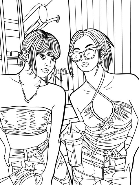 Fashionable Best - Friends Coloring Page