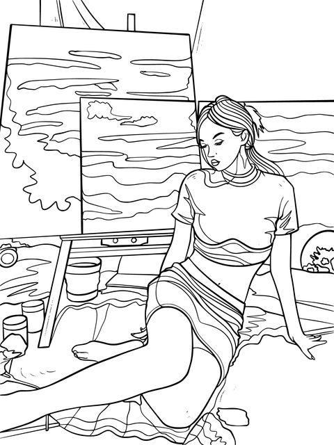 Coloring Page of a Woman in Art Creation