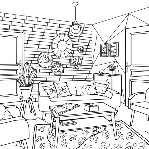 Cozy Living Room Coloring Page