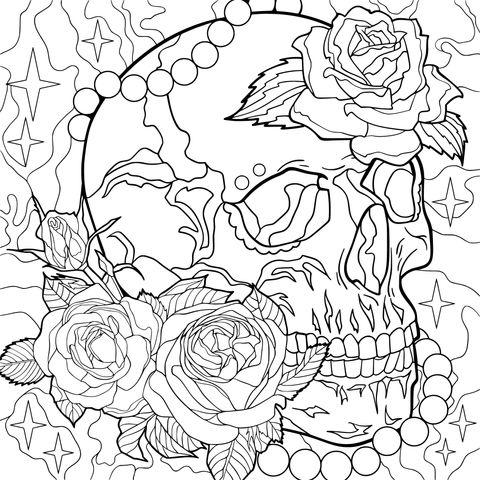 Skull and Roses Coloring Page