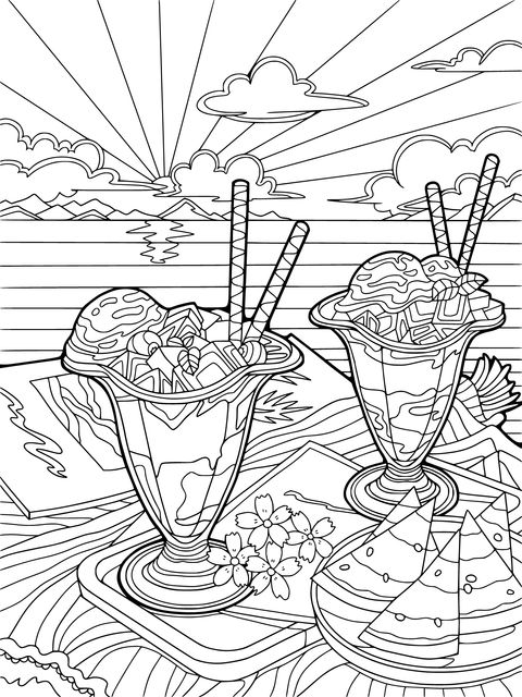 Summer Picnic Ice - Cream Coloring Page