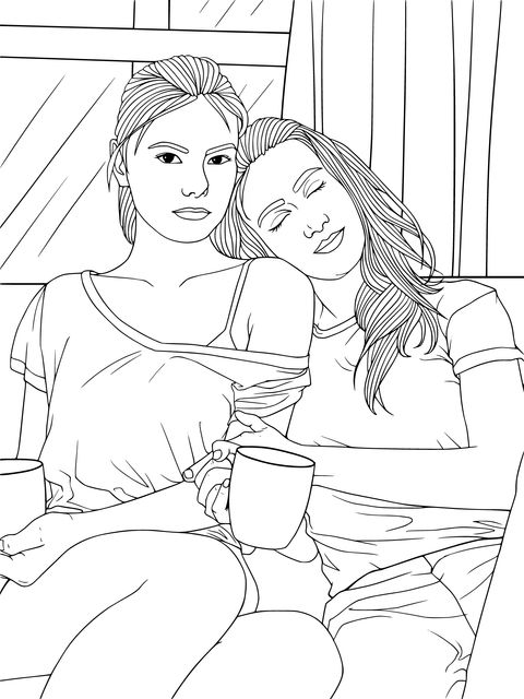 Cozy Girl - friends Time Coloring Page