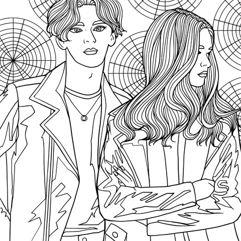 Fashionable Man and Woman Coloring Page Illustration