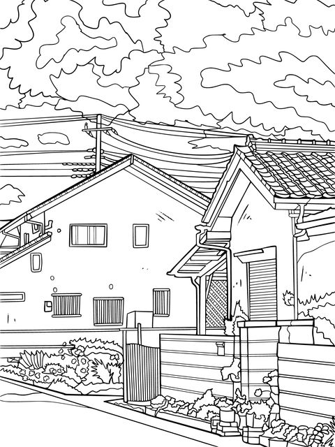 Cozy Residential Street Coloring Page